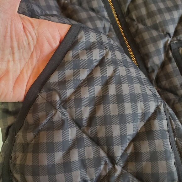 J. Crew Quilted Puffer Vest Women M Gray Brown Gingham Check Down‎ Fill Full zip - Picture 7 of 11